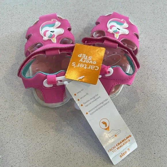 NWT Carter’s Everyday Unicorn Pink Sandals Size 5 - Picture 3 of 7